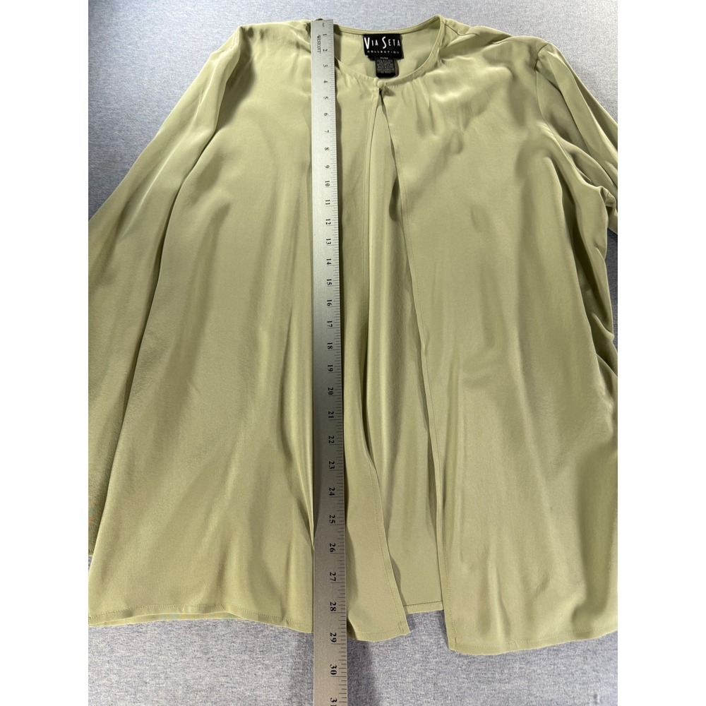 Via Seta Collection Silk 2 Piece Set Cardigan Blouse Sage Green Floral 12 14 - Picture 6 of 12